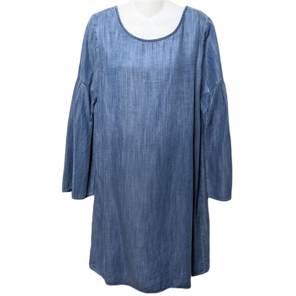 Anthropologie CLOTH & STONE Chambray Tencel Tie Back Bell Sleeve Dress M - Picture 3 of 9